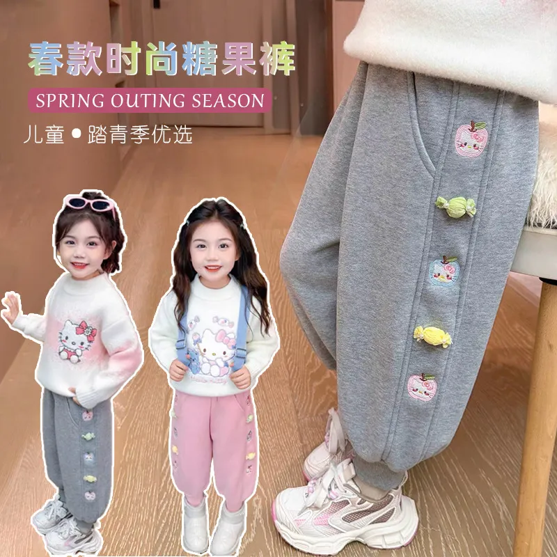 2026春季新款童装裤子女童卡通猫咪绣花糖果休闲百搭运动卫裤