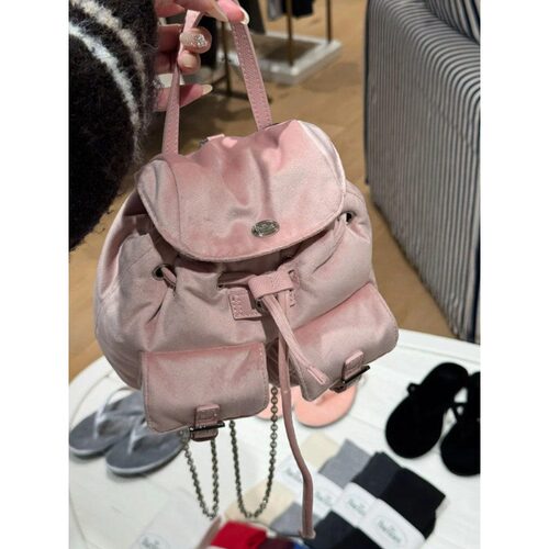 韩国The barnnet包包女2026新款丝绒双肩包休闲百搭通勤背包书包