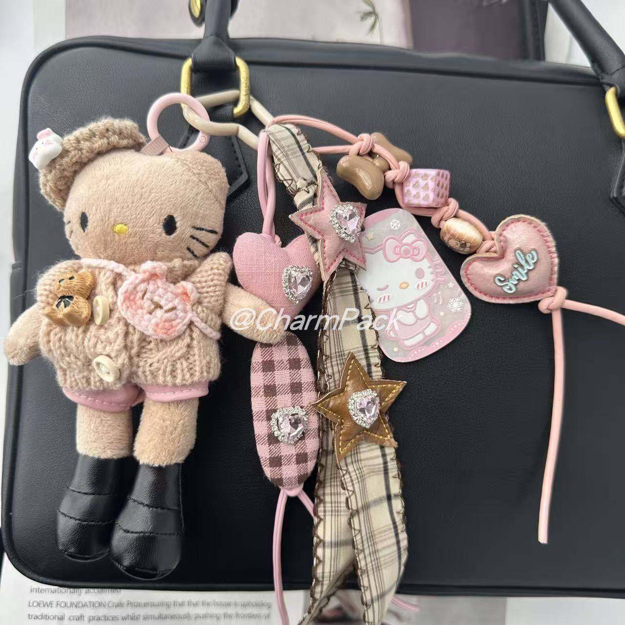 日本LORZ新款粉棕美拉德风长腿Kitty包挂Miu系编绳立体凯蒂猫挂饰,服饰配件/皮带/帽子/围巾,包挂件,淘宝优惠券,粉丝福利购,淘宝优惠卷