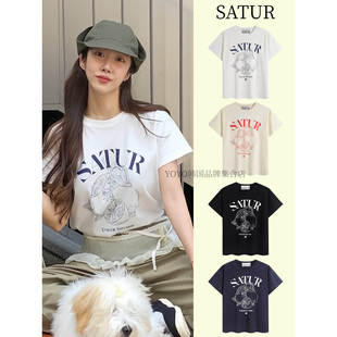 【正品】韩国satur柠檬线条短袖T恤龚俊尹净汉文珪英同款情侣纯棉