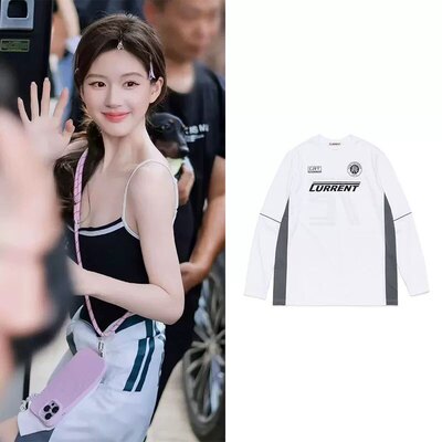 现货 赵露思同款 韩国直邮current美式复古数字球衣长袖T恤上衣潮