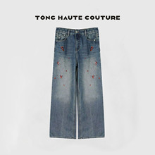 冬季新款高级感微弹印花加绒牛仔裤 YK174