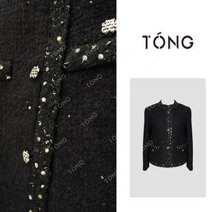 短外套 羊驼毛黑闪奢感钉珠开衫 绵羊毛 YW269 夜幕