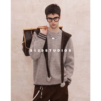 S123 美式复古披肩毛衣男女宽松2025新款百搭休闲保暖针织衫上衣