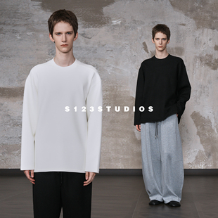 S123 秋冬新款羊毛纯色净版长袖T恤男女宽松简约打底上衣潮