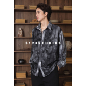 S123轻薄透气立体蝴蝶扎染网纱双层长袖 衬衫 高街痞帅宽松上衣