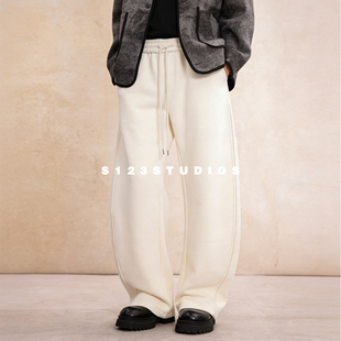 男宽松运动裤 S123人民 醋酸羊毛明辑线撞色直筒休闲长裤 子003 裤