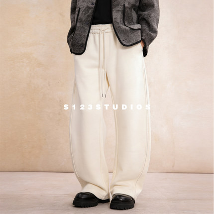 S123人民的裤子003 醋酸羊毛明辑线撞色直筒休闲长裤男宽松运动裤