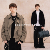 S123秋冬新款 上衣潮 夹克外套男宽松休闲开衫 双门襟防风短款 工装