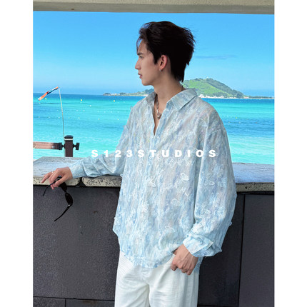 S123 高级感松弛感立体蝴蝶衬衫外套男小众镂空衬衣上衣情侣