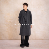 S123高定系列双面羊毛大衣100%羊毛假两件休闲纯色长款 连帽男潮