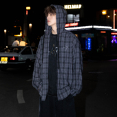 聪明陈 慵懒晚波蓝 轻薄透气连帽长袖 S123 撞色格子防晒衬衫 男