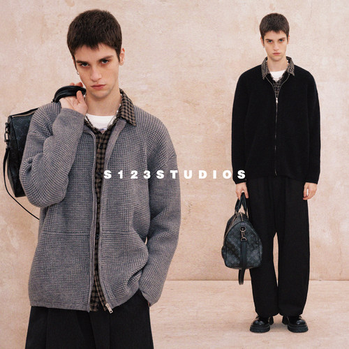 美式复古拉链开衫毛衣