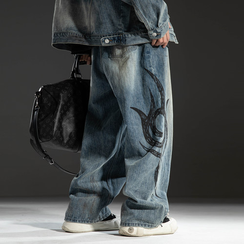 巴黎风格废土风直筒裤