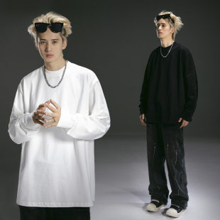 S123聪明陈 独家定制通勤纯色打底衫 宽松百搭长袖 T恤 380克重磅