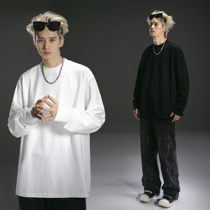 S123聪明陈【380克重磅】独家定制通勤纯色打底衫宽松百搭长袖T恤