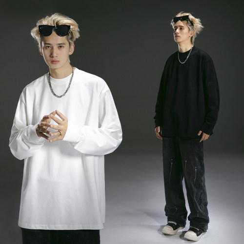 S123聪明陈【380克重磅】独家定制通勤纯色打底衫宽松百搭长袖T恤