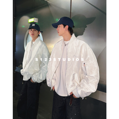 美式复古刺绣字母立领夹克外套