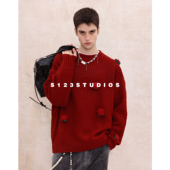 S123 秋冬趣味设计感小花朵毛衣男女宽松慵懒风情侣针织衫 外套