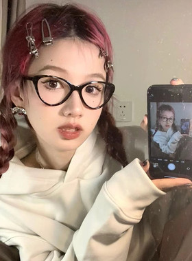 猫眼黑框近视眼镜女可配度数防蓝光素颜方圆脸素颜大框眼镜显脸小