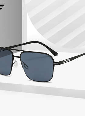 时尚金属钢皮双梁太阳眼镜男士开车驾驶防紫外线方形大框墨镜
