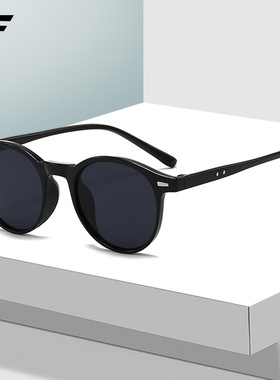 网红时尚款小圆框太阳镜男女防紫外线墨镜街拍百搭眼镜架
