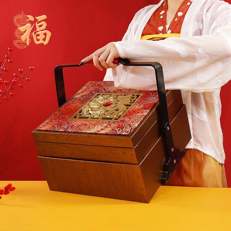 年货礼盒包装盒双层手提篮空盒礼盒坚果干果熟食土特产通用礼品盒