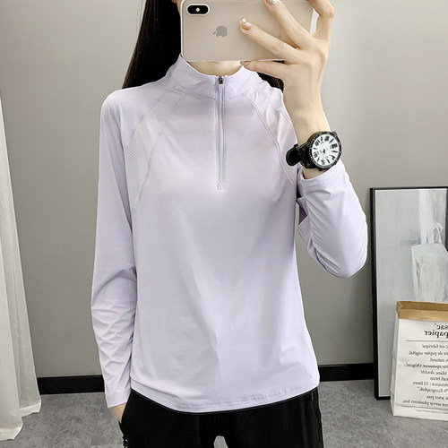 户外速干衣女冰丝长袖速干T恤徒步登山服薄款透气跑步运动上衣夏
