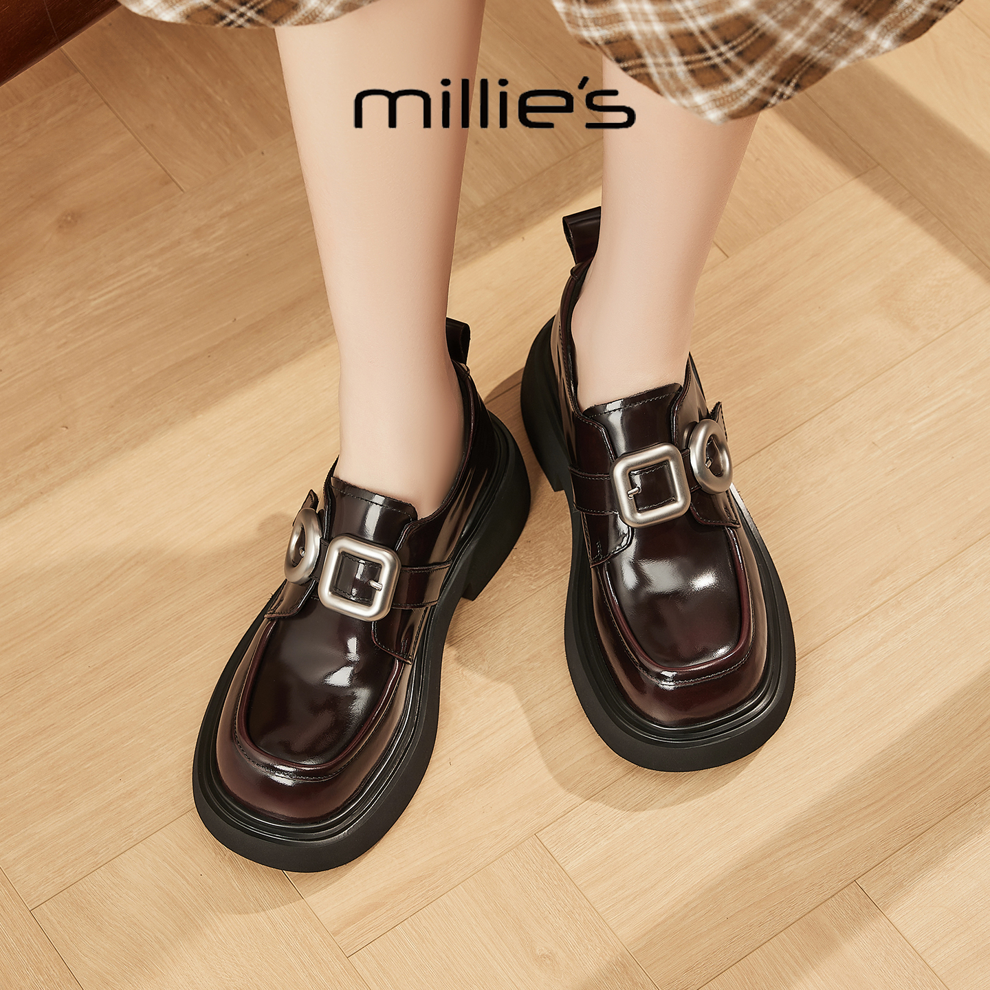 MILLIE'S/妙丽真皮厚底单鞋