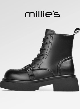 millies妙丽 厚底增高英伦风学院日常百搭时尚加绒马丁靴女秋冬季