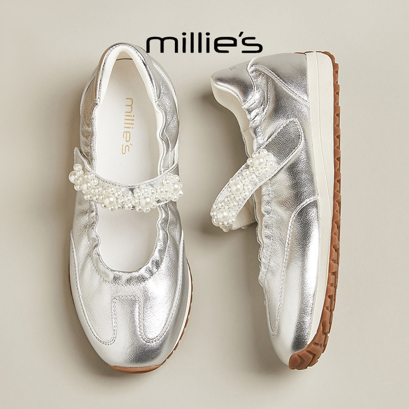 MILLIE'S/妙丽圆头平底时尚百搭舒适透气不累脚休闲运动鞋女鞋