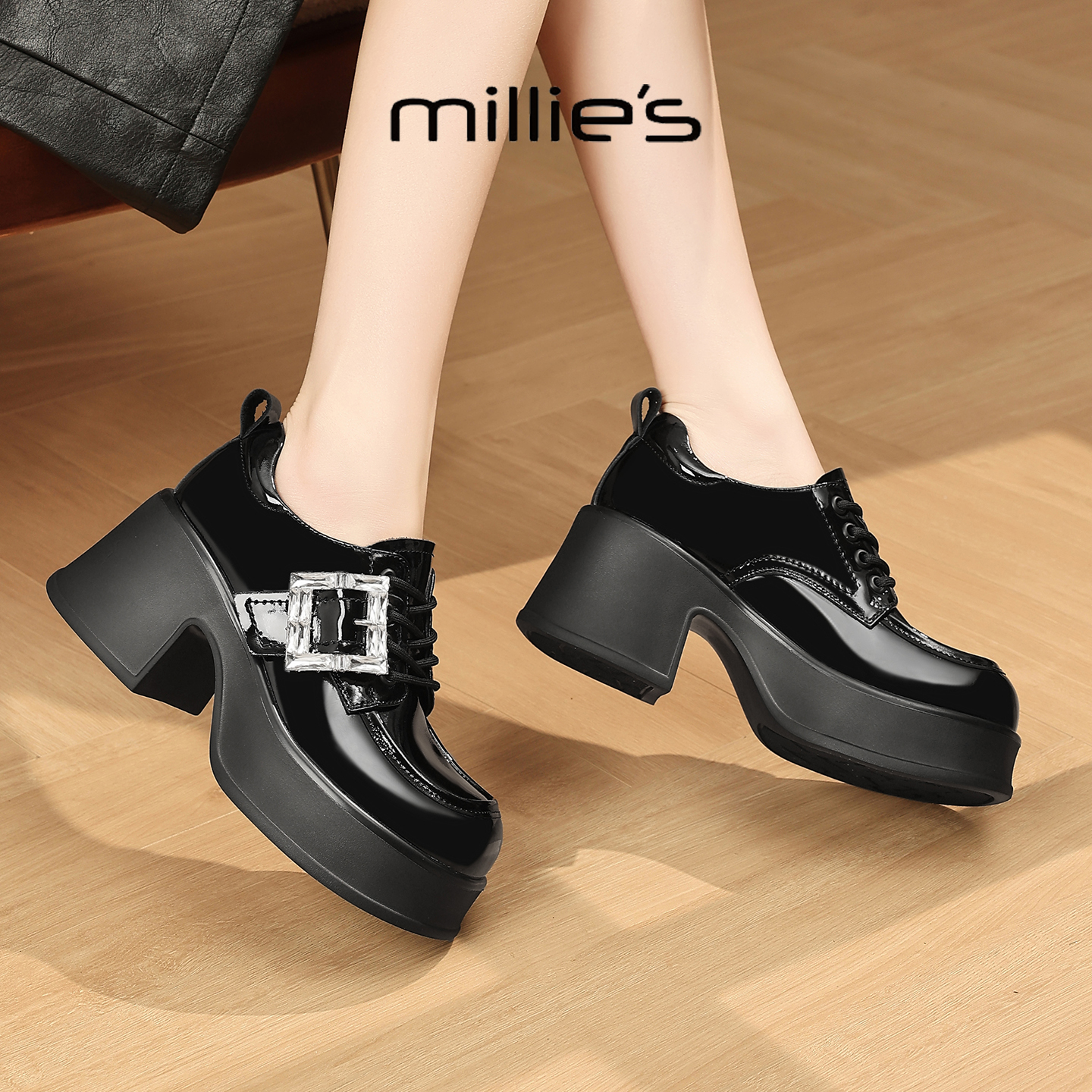 MILLIE'S/妙丽真皮厚底女士单鞋