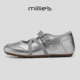 女平底不累脚单鞋 妙丽爆款 银色交叉绑带玛丽珍鞋 春季 MILLIE