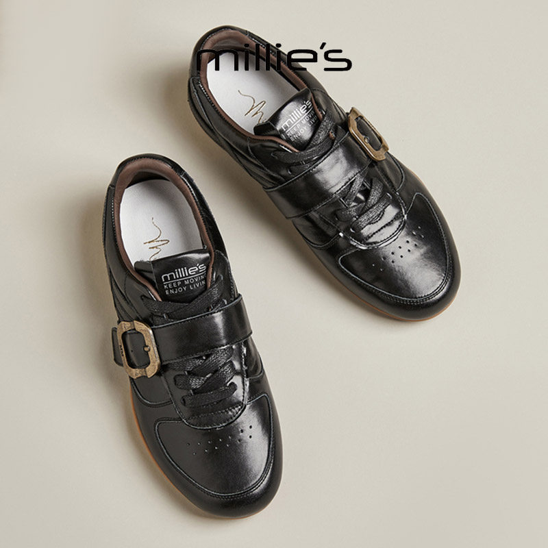 MILLIE'S/妙丽2025官方复古德训鞋女平底休闲鞋高级感阿甘单鞋,女鞋,休闲板鞋,淘宝优惠券,粉丝福利购,淘宝优惠卷