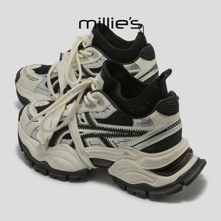 MILLIE'S/妙丽2025新款复古百搭休闲鞋女厚底增高老爹鞋运动鞋Q