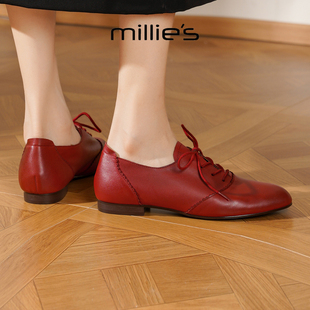 子配旗袍单鞋 妙丽2025新款 鞋 巨好看不累脚平底小皮鞋 MILLIE