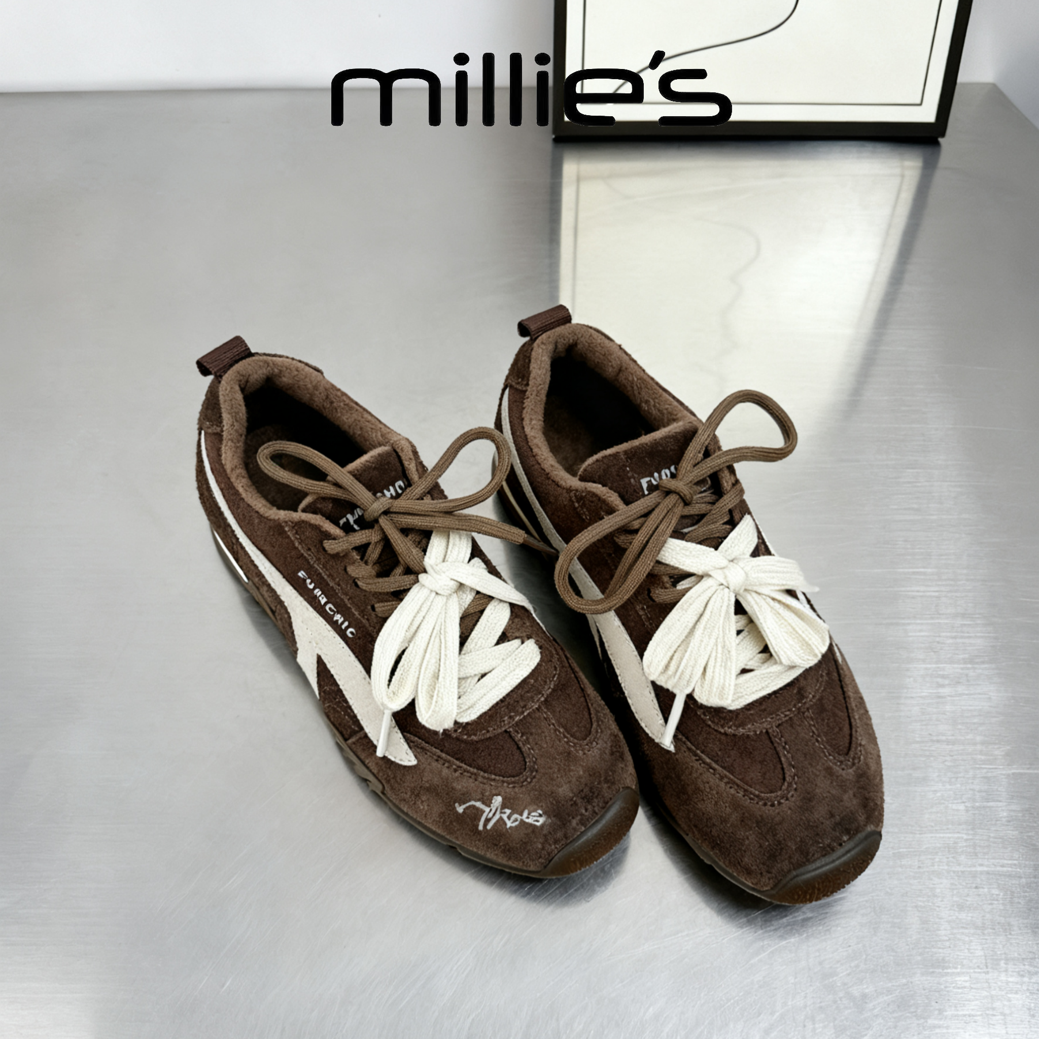 MILLIE'S/妙丽加绒德训鞋冬季新款双鞋带复古保暖棉鞋运动休闲鞋
