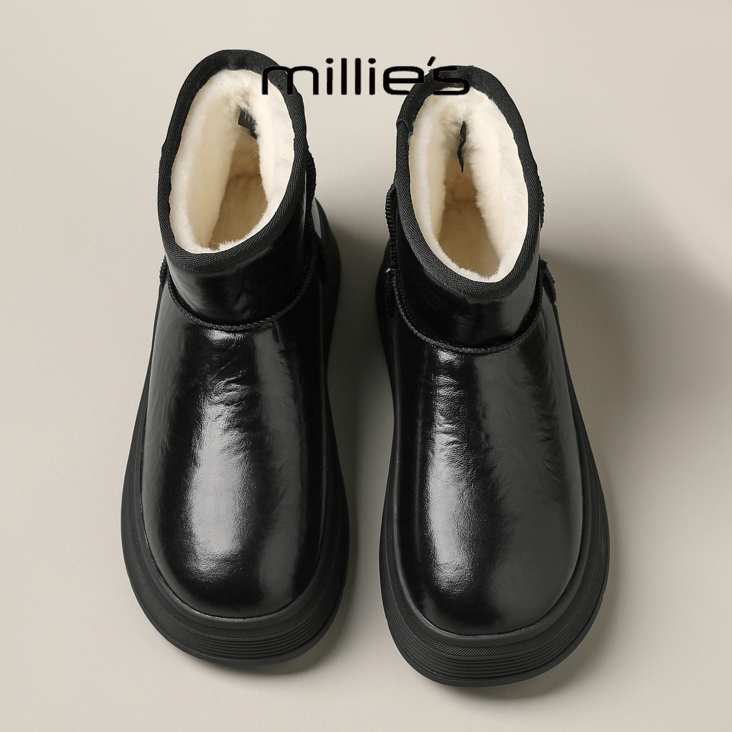 MILLIE'S/妙丽2026新款加绒保暖棉靴柔软舒适厚底防风套脚雪地靴