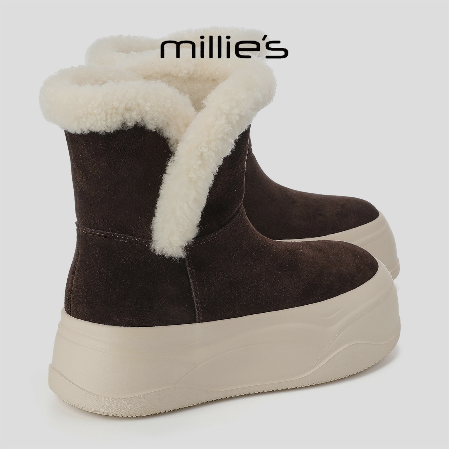 MILLIE'S/妙丽2026新款冬季加绒保暖套脚棉靴厚底增高毛毛雪地靴