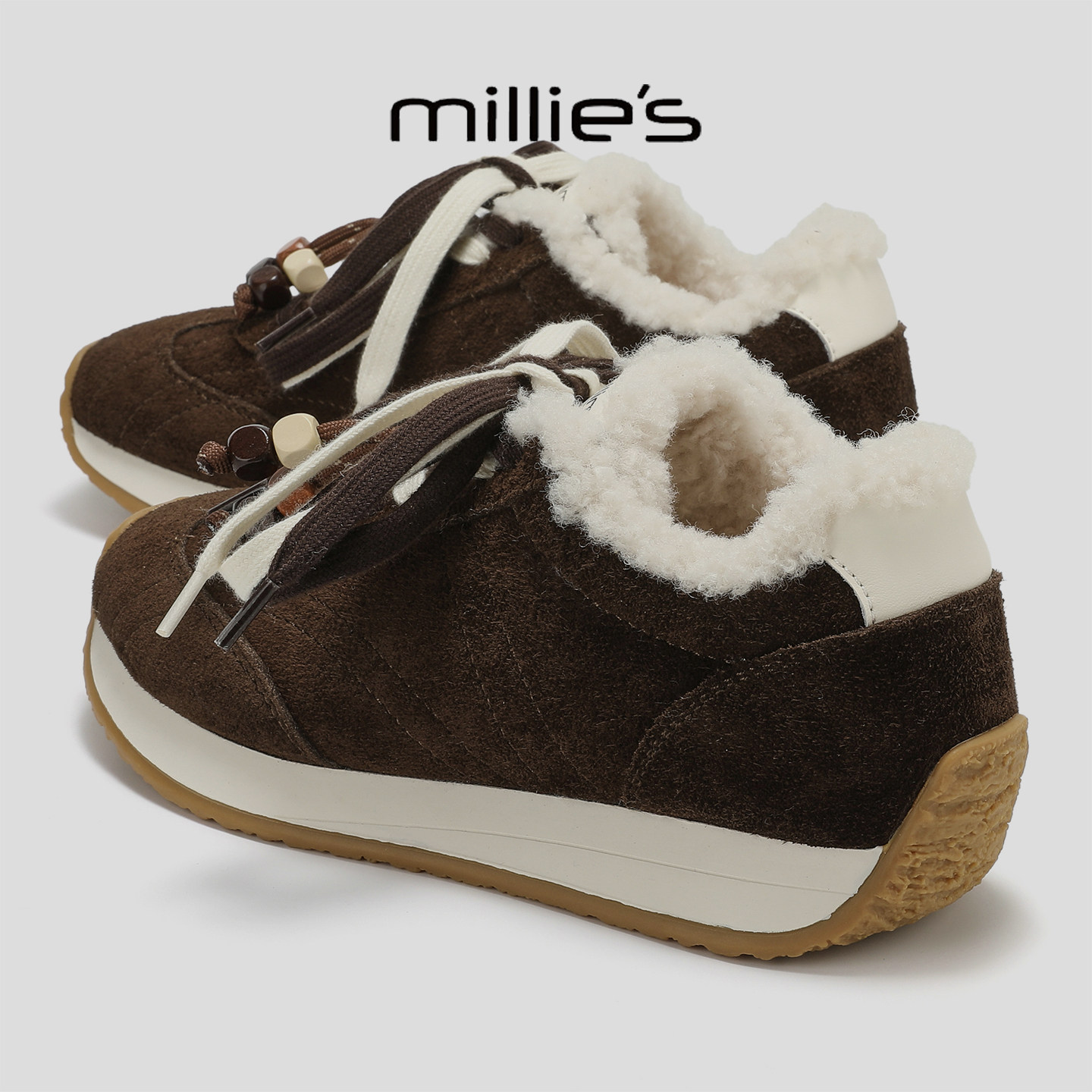 MILLIE'S/妙丽2025冬季新款加绒保暖双系带复古休闲鞋厚底阿甘鞋Q,女鞋,时尚休闲鞋,淘宝优惠券,粉丝福利购,淘宝优惠卷