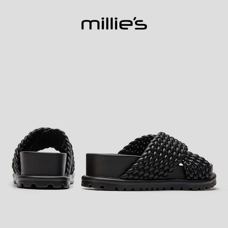 MILLIE'S/妙丽露趾厚底轻奢简约慵懒风懒人百搭时髦外穿休闲凉鞋
