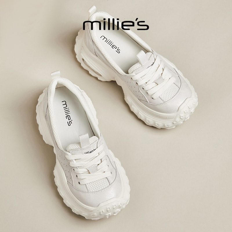 MILLIE'S/妙丽真皮厚底老爹鞋女