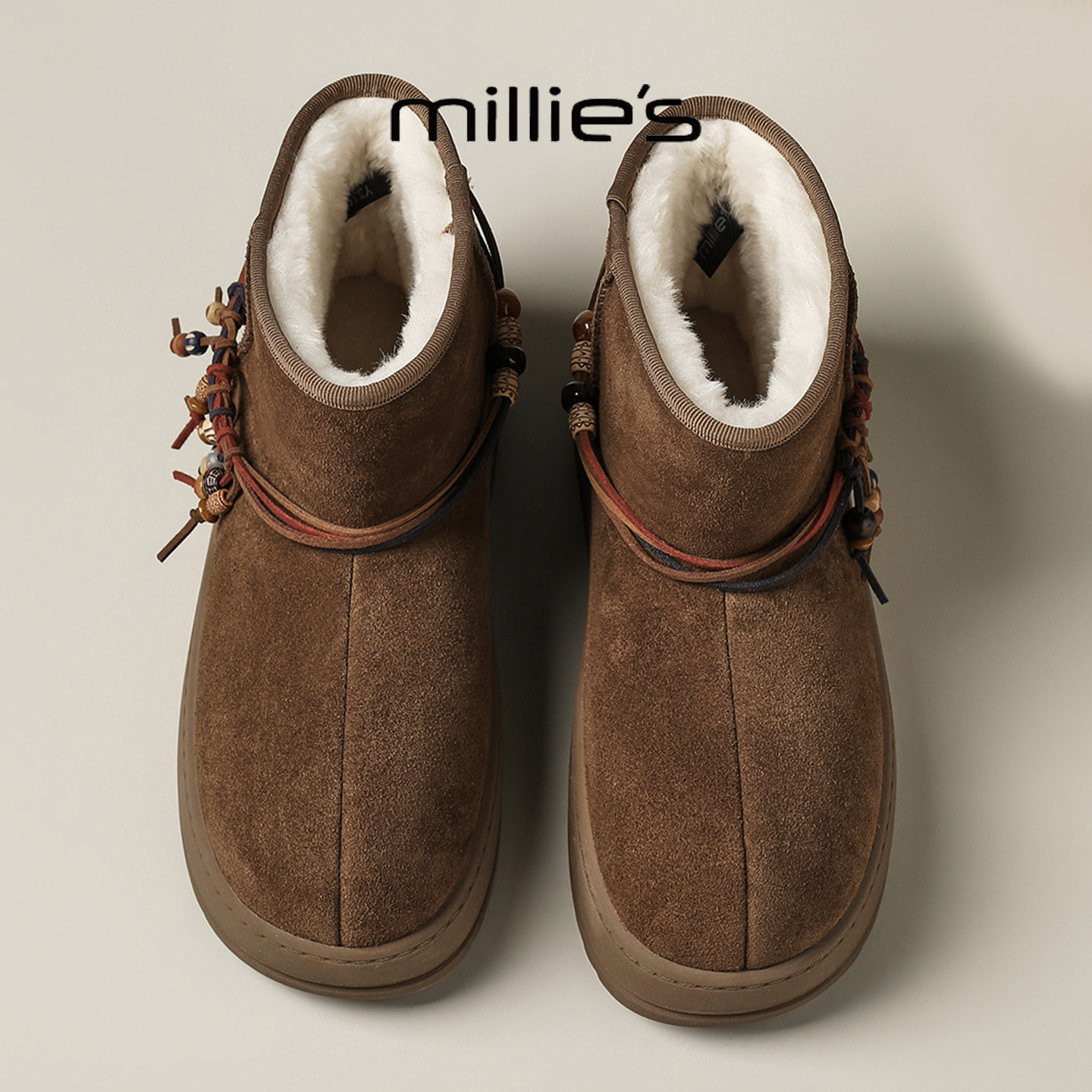 MILLIE'S/妙丽2026新款加绒加厚保暖雪地靴厚底防滑套脚博肯棉靴