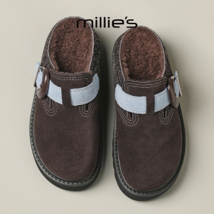 女巨好看一脚蹬半包鞋 妙丽加绒加厚保暖舒适不累脚拖鞋 MILLIE