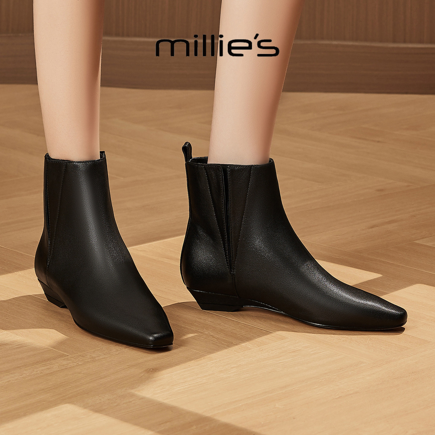 MILLIE'S/妙丽2026新款时尚百搭切尔西靴尖头平底时尚休闲及裸靴