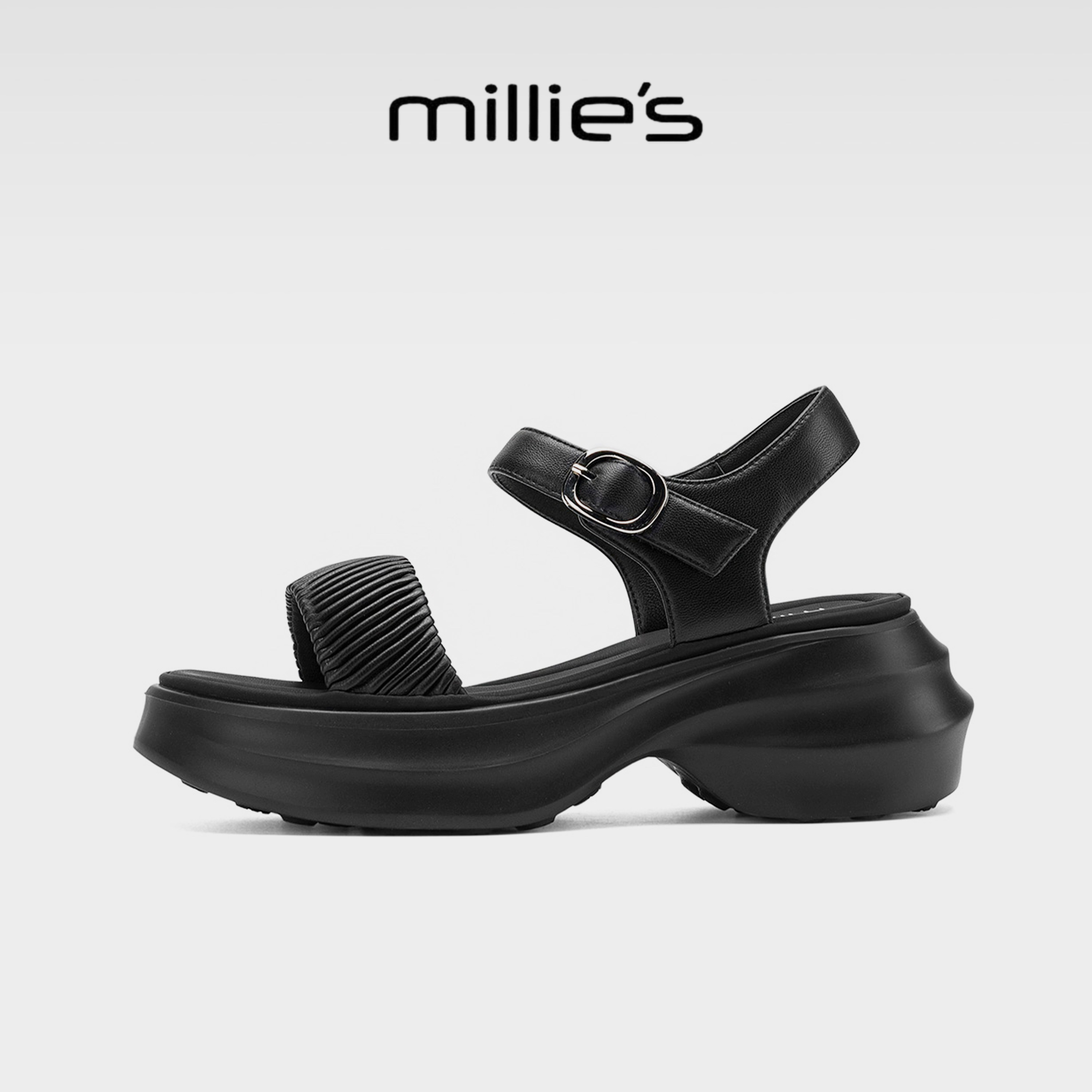 MILLIE'S/妙丽厚底松糕凉鞋女夏外穿一字带好看增高小个子简约风G