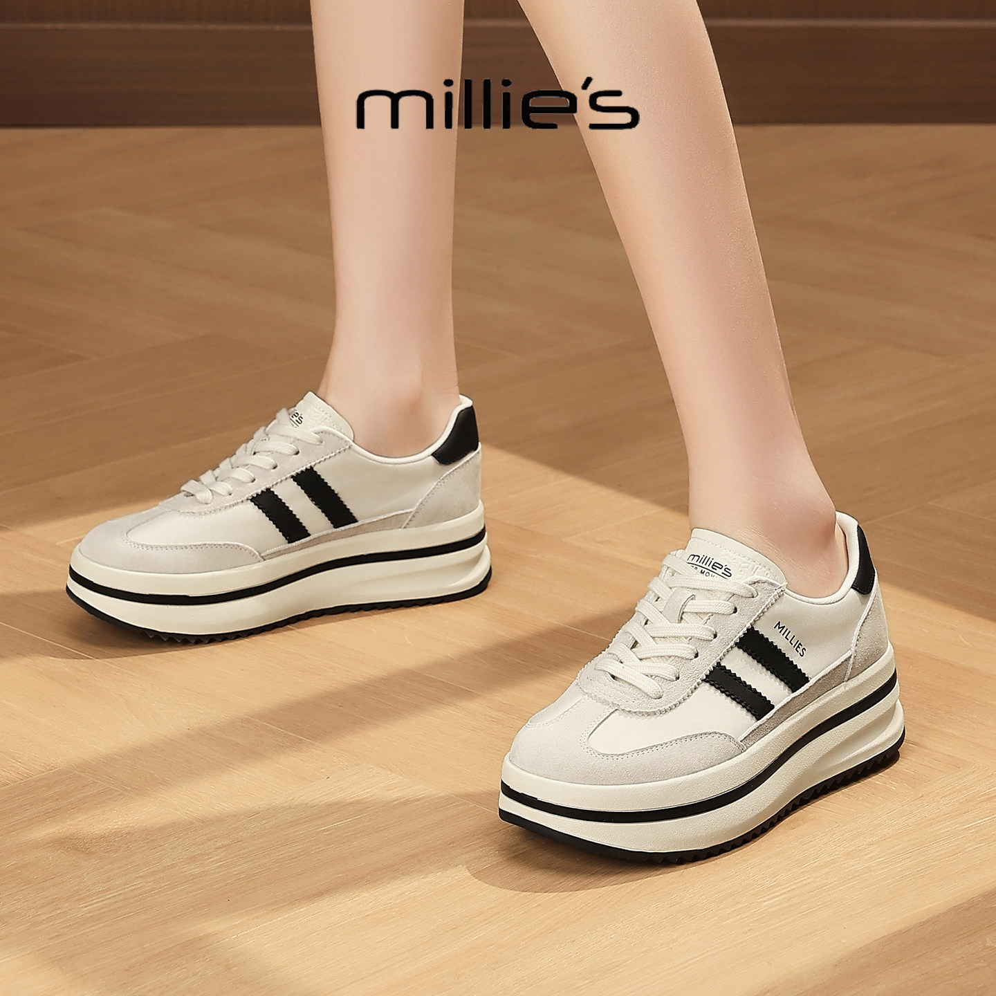 MILLIE'S/妙丽2026新款时尚百搭女士春秋季休闲鞋厚底增高老爹鞋