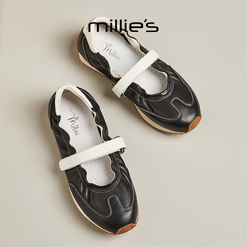MILLIE'S/妙丽圆头平底时尚百搭舒适透气不累脚休闲玛丽珍鞋女鞋