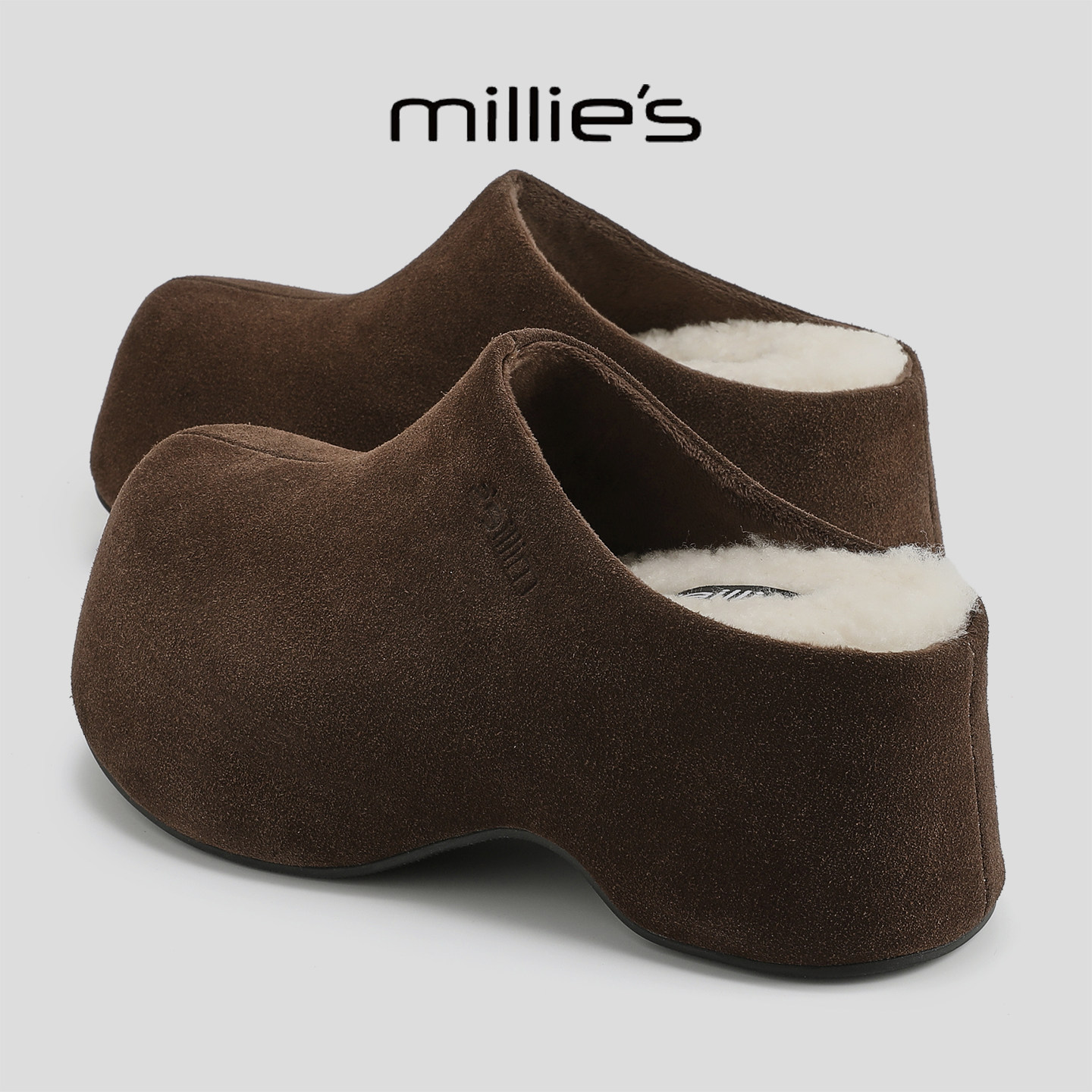 MILLIE'S/妙丽新款英伦风小个子增高半包女鞋休闲鞋厚底包头拖鞋 - 实物图