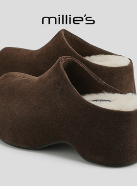 MILLIE'S/妙丽新款英伦风小个子增高半包女鞋休闲鞋厚底包头拖鞋